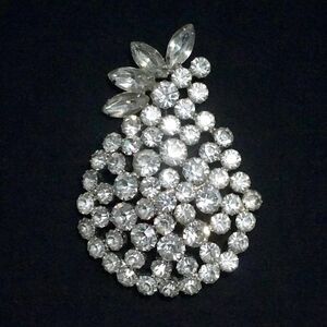Vintage Rhinestone Pineapple Brooch Large 3 1/4" Pin